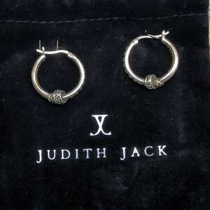 Judith Jack Marcasite Pave Knot Art Deco Revival Hoop 925 SS Earrings